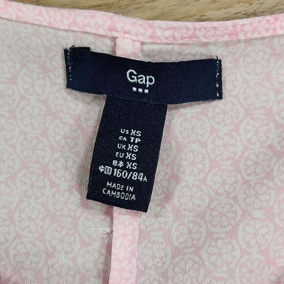 🔺️Gap Pink & White Print Vneck Sleeveless Top XSmall - Picture 6 of 7